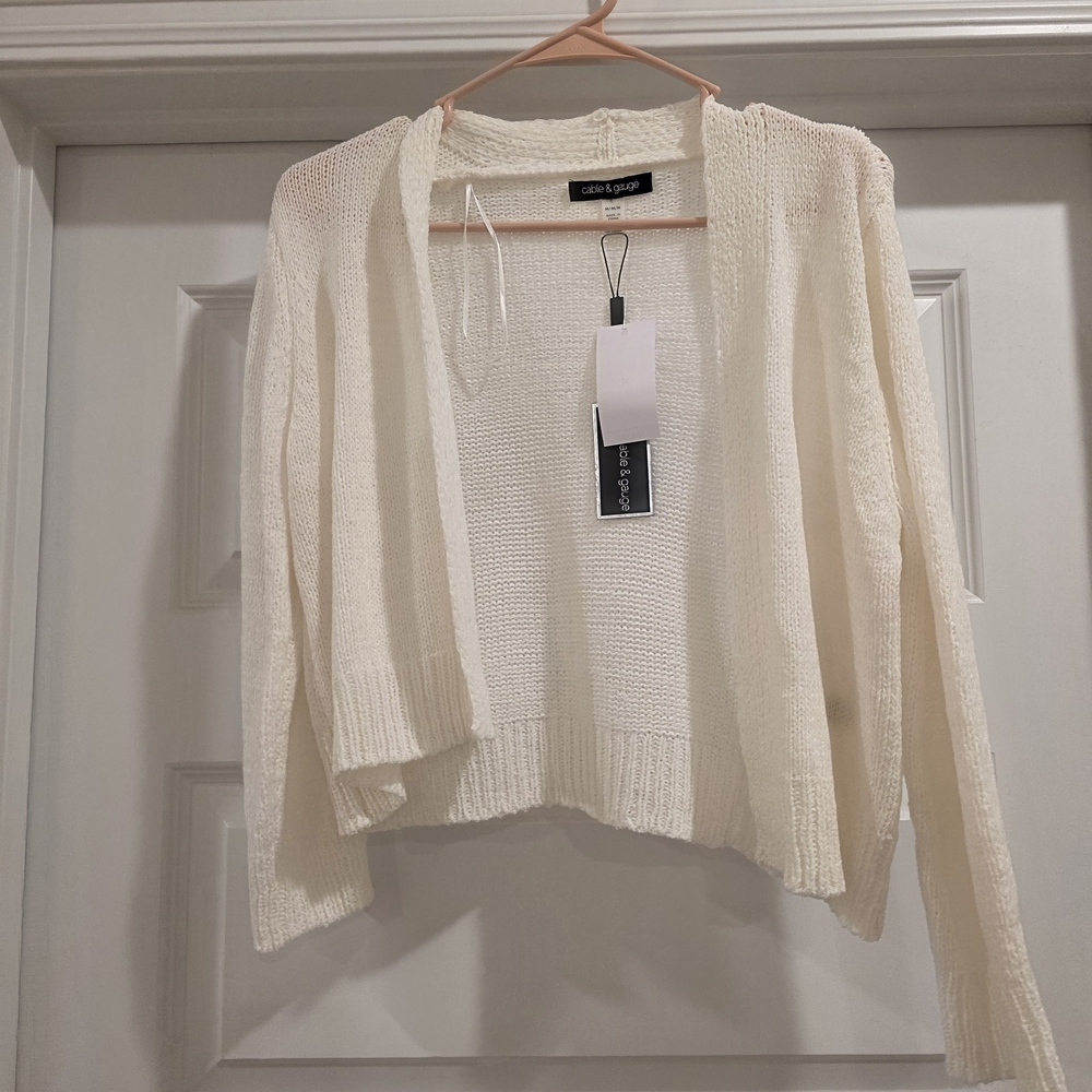 Cable & Gauge Ivory Open-Front Cardigan